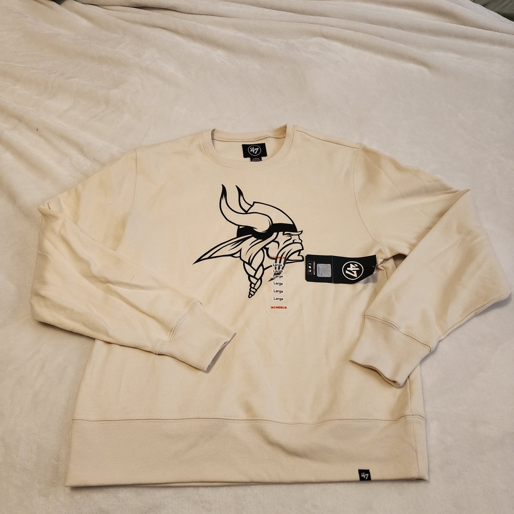 47 Beige Crewneck Sweater with Viking Graphic